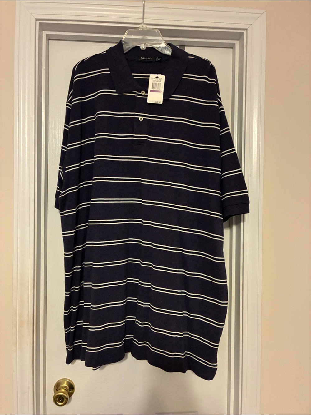 Nautica Men’s NWT 2XLT Navy with White Striped Polo